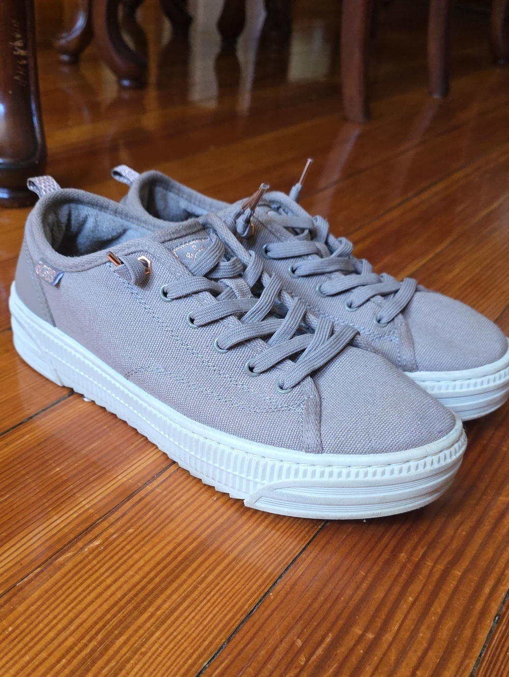 Bobs Skechers Taupe Canvas Platform Sneakers - Neutral Casual Style